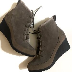 UGG Bridgit Ankle Wedge Leather Winter Boots